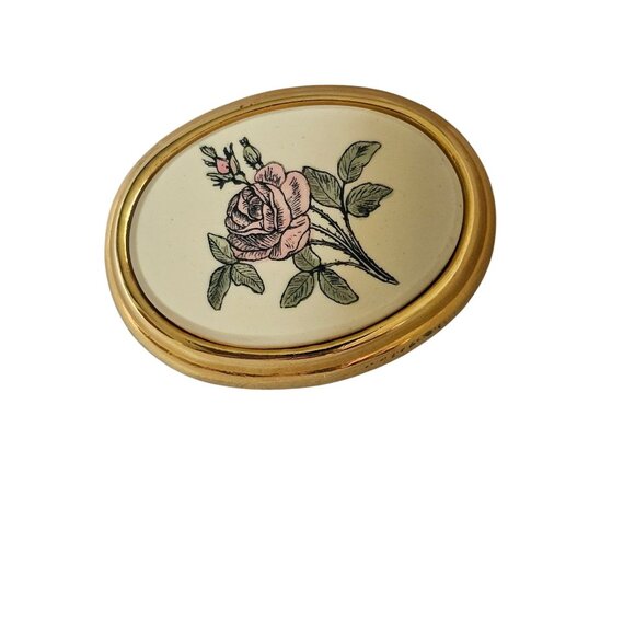 Barlow Oval Rose Floral Pin Brooch With Gold Tone Trim - Picture 6 of 7